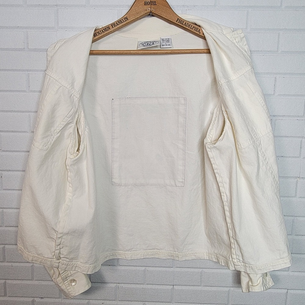 Vtg 1990s CRT Wolf Applique Shacket Sz L Cream Denim Western Rustic Jacket - Picture 8 of 9